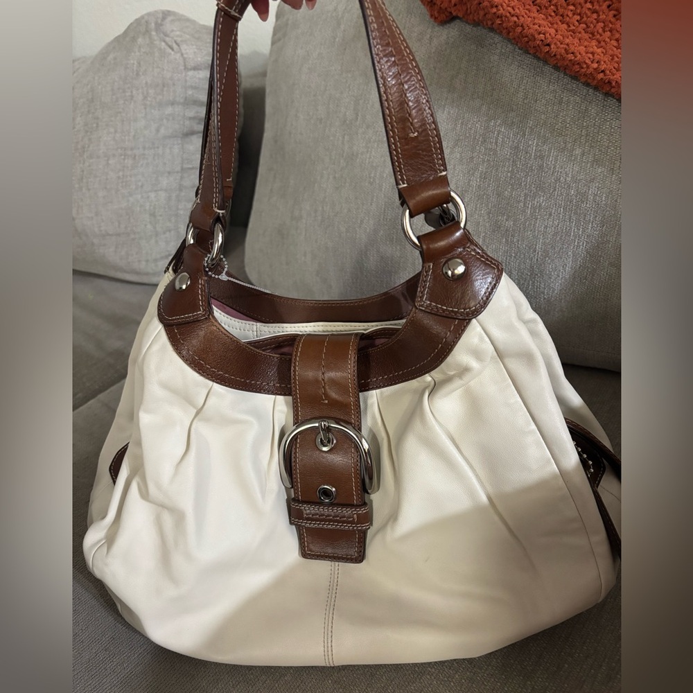 Coach Cream and Brown Leather Bag